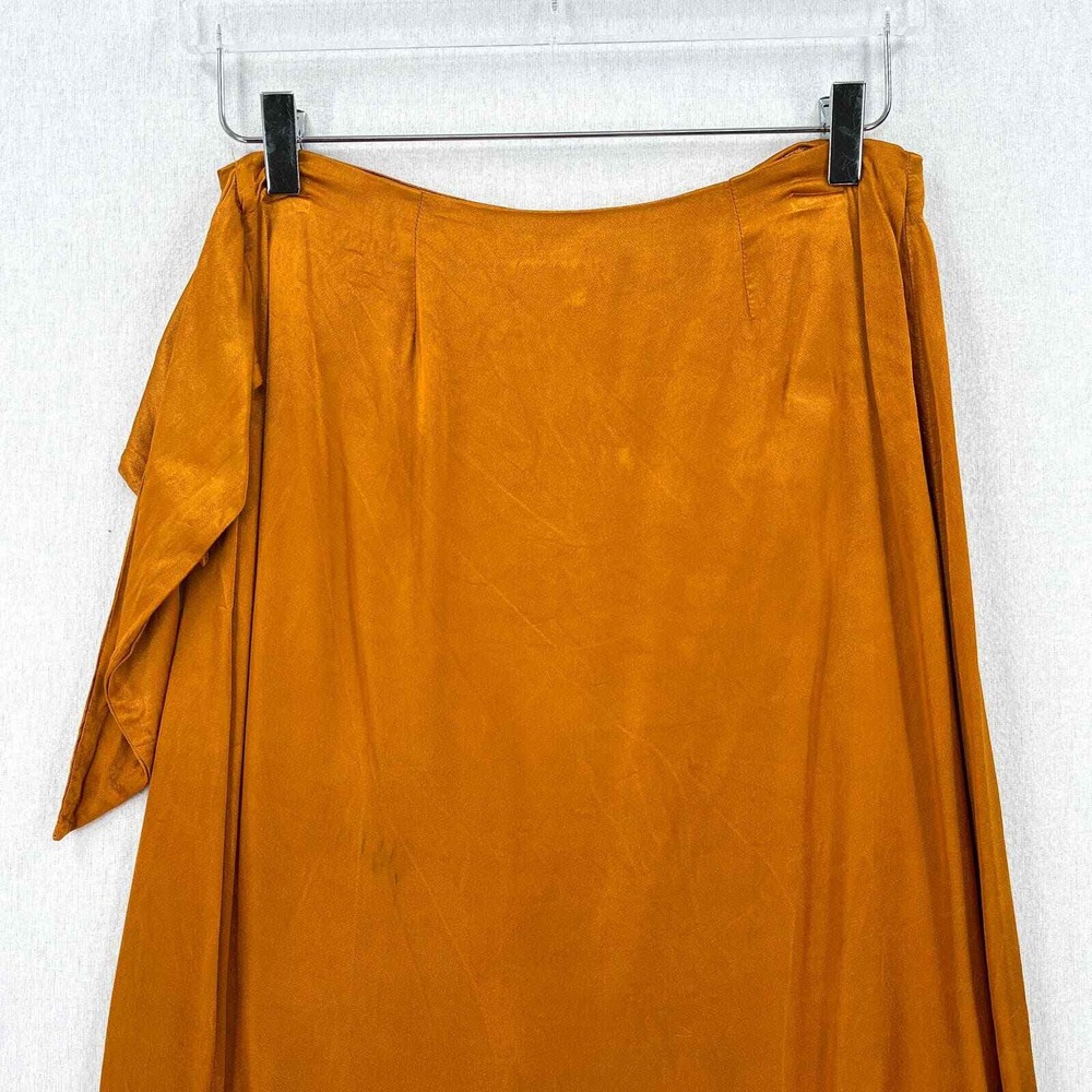 ENZA COSTA Hammered Satin Wrap Slip Skirt Women Medium Saffron Lightweight Midi - Picture 6 of 16